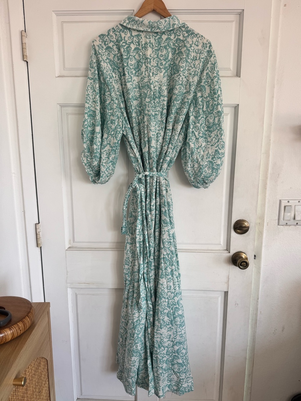 Anthropologie Maeve The Irene Linen Long Shirt Dress Puff Sleeve Tie Waist 2X - Picture 9 of 10